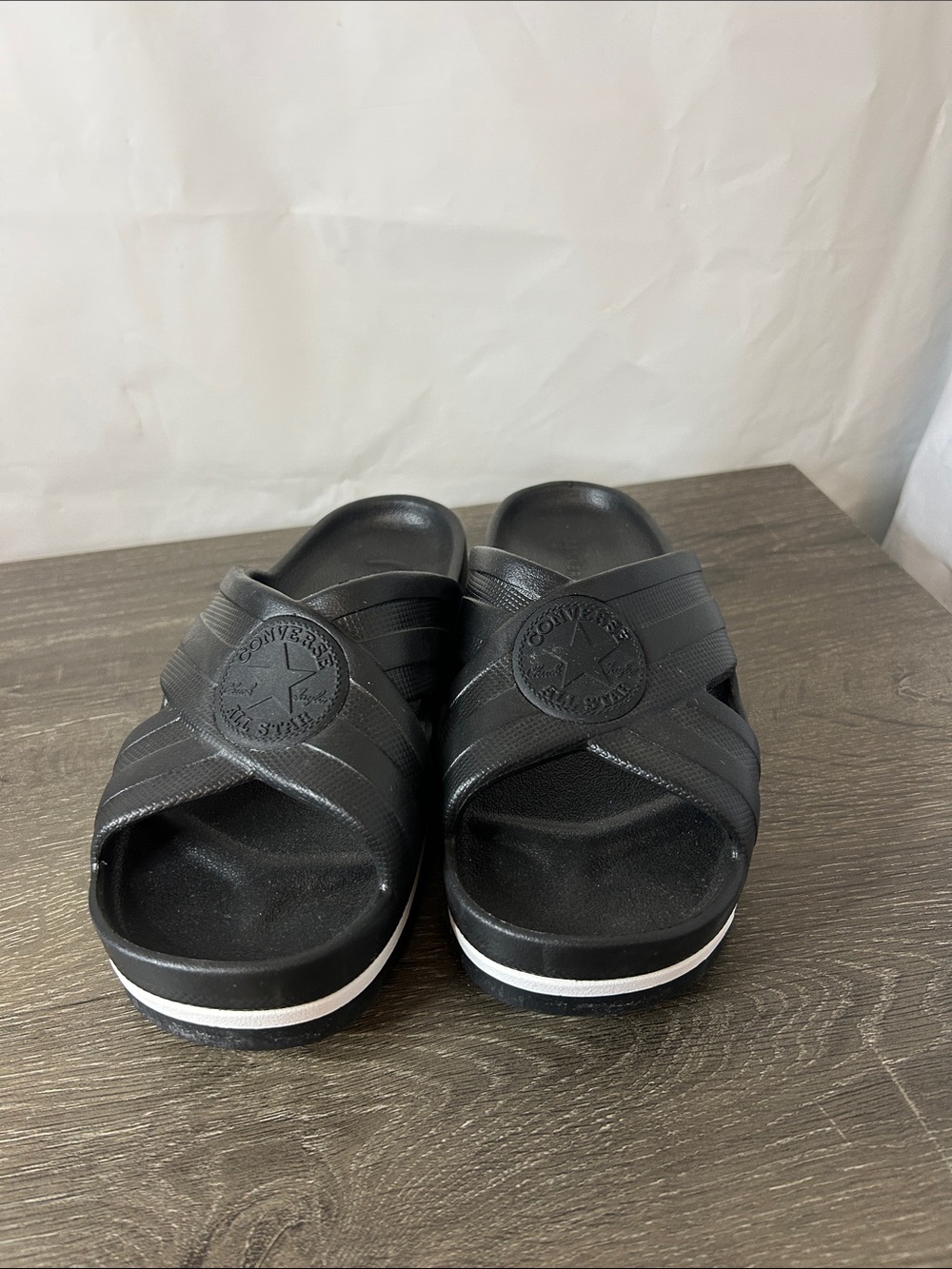 Converse Black Slide Sandals with White Accent